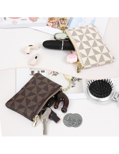 2 Monederos Mini VZZNN con Cremallera para Mujeres Café y Blanco