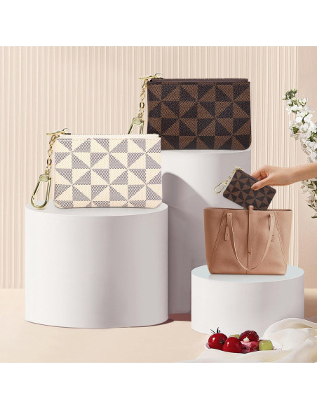 2 Monederos Mini VZZNN con Cremallera para Mujeres Café y Blanco