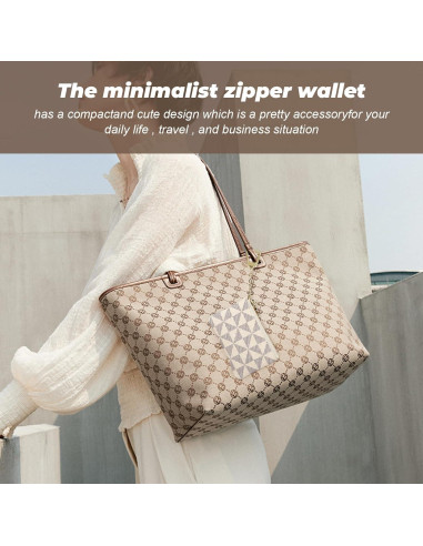 2 Monederos Mini VZZNN con Cremallera para Mujeres Café y Blanco