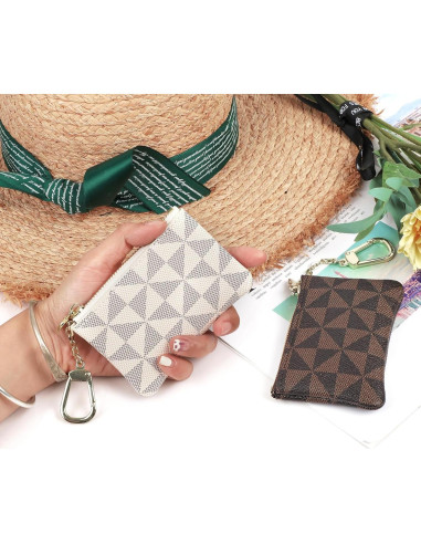 2 Monederos Mini VZZNN con Cremallera para Mujeres Café y Blanco