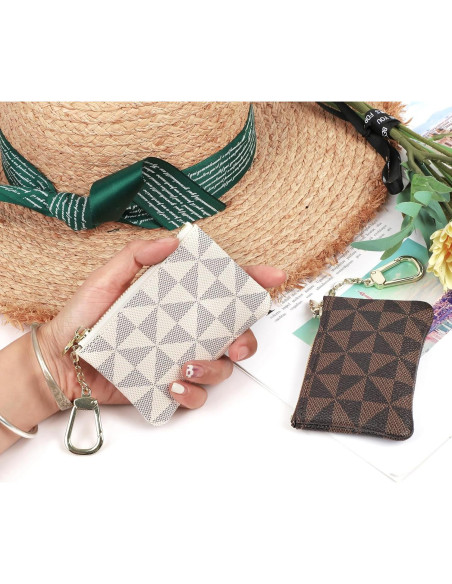 2 Monederos Mini VZZNN con Cremallera para Mujeres Café y Blanco
