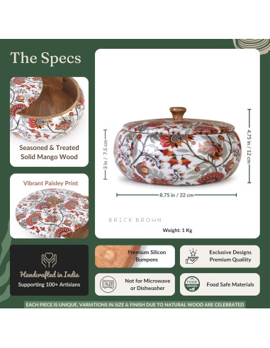 Cacerola Redonda de Madera Sólida Brick Brown 22.4 cm