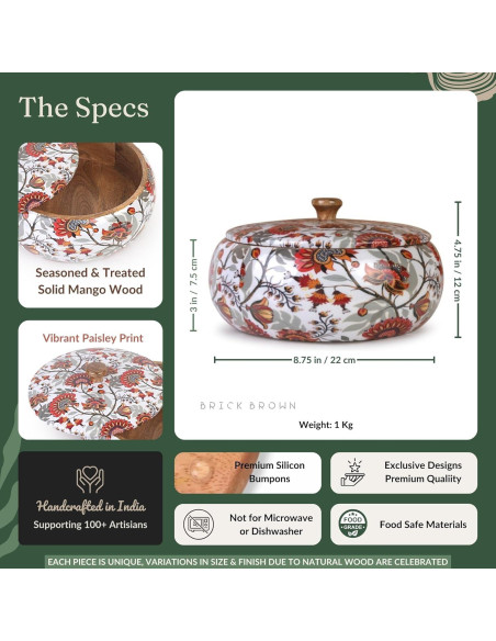 Cacerola Redonda de Madera Sólida Brick Brown 22.4 cm