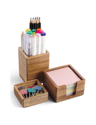 Juego de Organizador de Escritorio de Madera Acacia - 3 Piezas