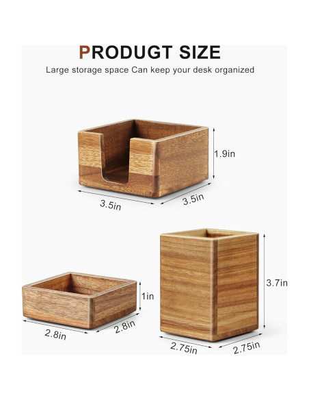 Juego de Organizador de Escritorio de Madera Acacia - 3 Piezas