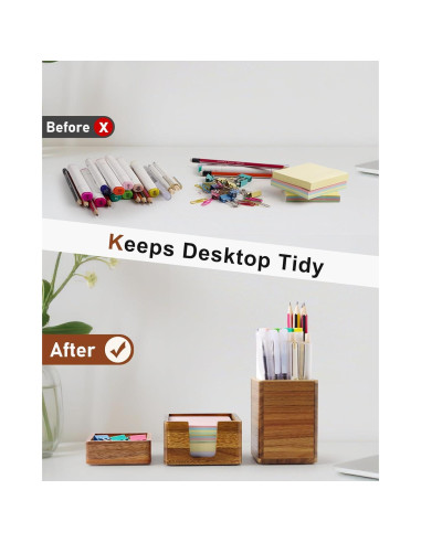 Juego de Organizador de Escritorio de Madera Acacia - 3 Piezas