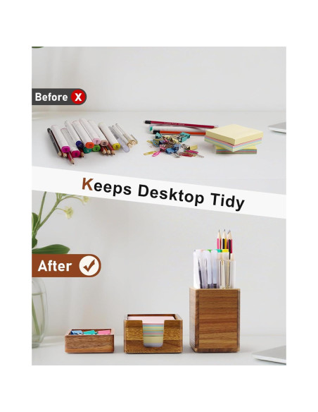 Juego de Organizador de Escritorio de Madera Acacia - 3 Piezas