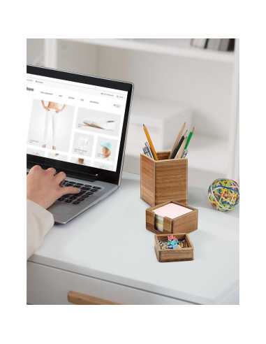 Juego de Organizador de Escritorio de Madera Acacia - 3 Piezas