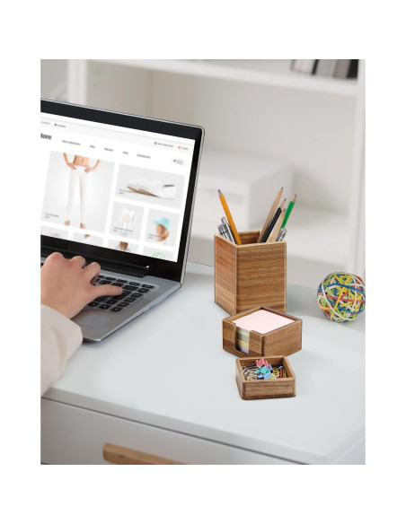 Juego de Organizador de Escritorio de Madera Acacia - 3 Piezas