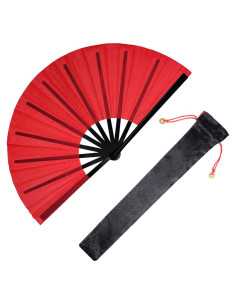 Abanico Plegable Nydotd Grande Rojo de Nylon para Danza