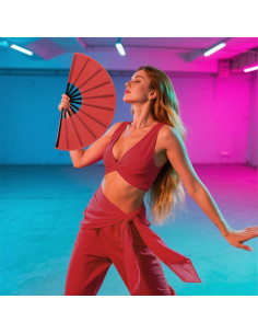 Abanico Plegable Nydotd Grande Rojo de Nylon para Danza 2