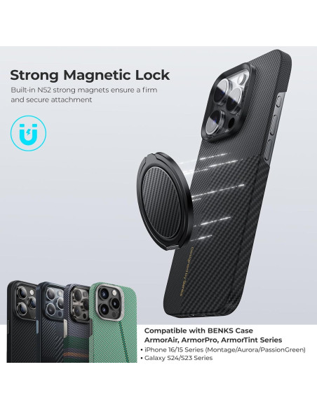 Soporte de Anillo Magnético BENKS para iPhone 12-16, Negro