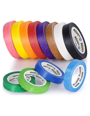 12 Rollos de Cinta de Enmascarar de Colores 12.7mm x 27.43m
