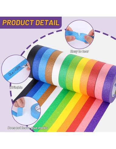 12 Rollos de Cinta de Enmascarar de Colores 12.7mm x 27.43m