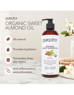 Aceite de Almendra Dulce Orgánico PURA D'OR 473ml - Hidratante No Graso 2