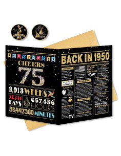 Tarjeta de Cumpleaños 75 años BGTCARDS Oro 25.4x20.3cm