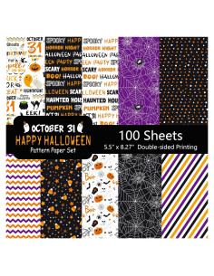 Conjunto de Papel de Patrón Halloween Morcheiong 100 Hojas A5