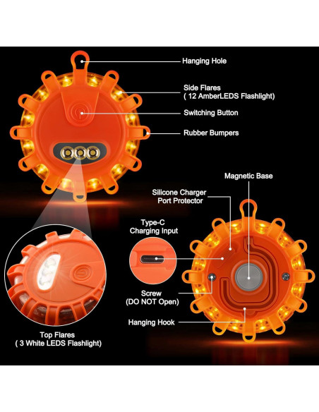 Luces de Emergencia Recargables Vancle USB C Naranja 2 Paquetes