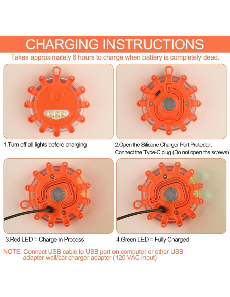 Luces de Emergencia Recargables Vancle USB C Naranja 2 Paquetes