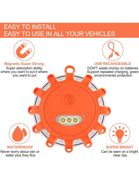 Luces de Emergencia Recargables Vancle USB C Naranja 2 Paquetes