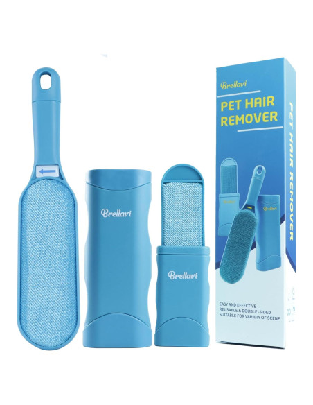 Removedor de Pelo de Mascota Brellavi - Cepillo Autolimpiante Azul