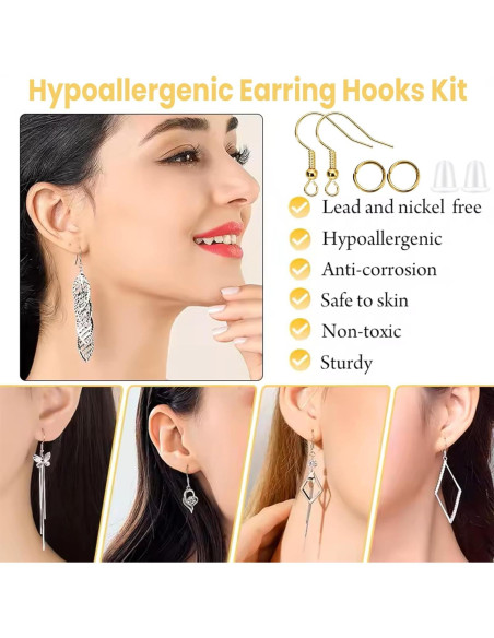 Kit de Ganchos para Aretes Hipoalergénicos Oro 600 Piezas