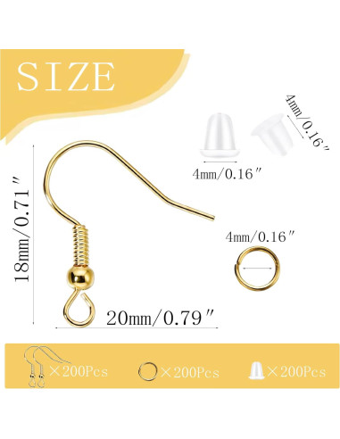Kit de Ganchos para Aretes Hipoalergénicos Oro 600 Piezas