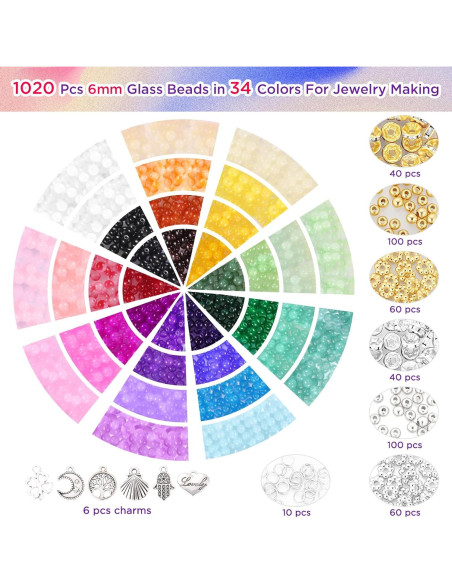 1368 Perlas de Vidrio 6mm Funtopia para Joyería y Manualidades