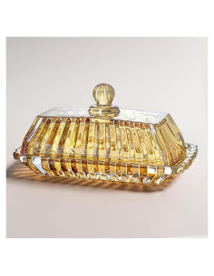 Plato de Mantequilla de Vidrio QFkris Champagne 17x8.8 cm