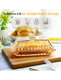 Plato de Mantequilla de Vidrio QFkris Champagne 17x8.8 cm 2