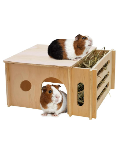 Casa de Madera Fhiny para Cobayas y Chinchillas con Comedero