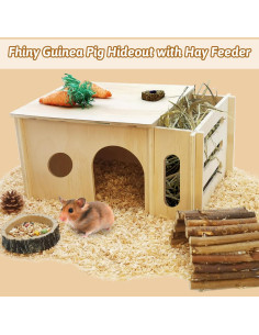 Casa de Madera Fhiny para Cobayas y Chinchillas con Comedero 2