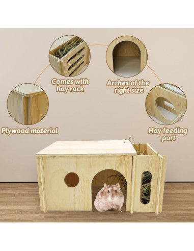Casa de Madera Fhiny para Cobayas y Chinchillas con Comedero
