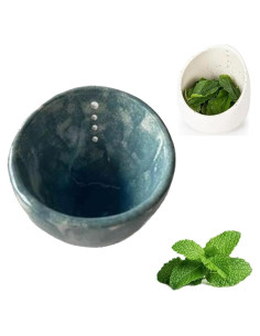 Tazón Deshojador de Hierbas Cerámica Esmalte Azul WOULMILI