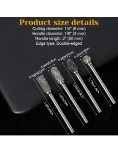 Juego de 4 Fresas de Carburo Sorcristy 6.35mm 8mm Cabeza 2