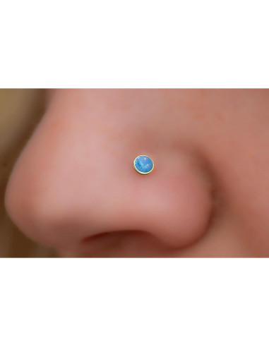 Stud de Nariz Relleno de Oro 14k con Ópalo Azul - 22 Gauge