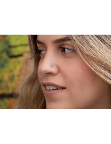 Stud de Nariz Relleno de Oro 14k con Ópalo Azul - 22 Gauge