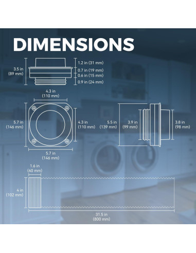 Conector de Ventilación de Secadora Magnético Jeevony DV180 0.8m