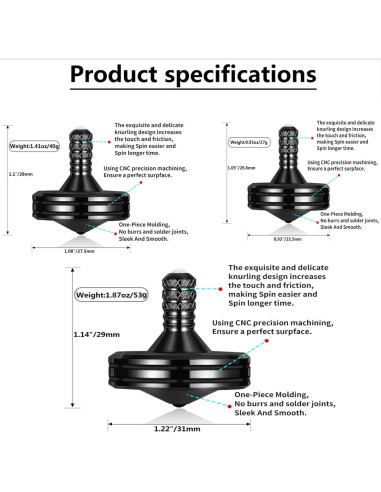 Peonza de Metal LOQATIDIS 3PCS Antiestrés Giro Largo