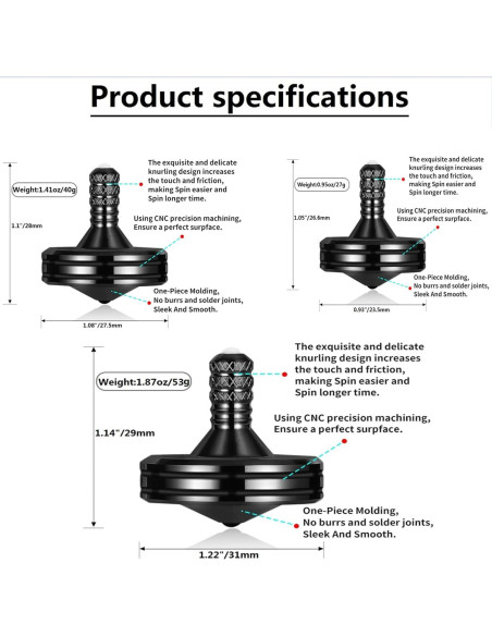 Peonza de Metal LOQATIDIS 3PCS Antiestrés Giro Largo Peonza de Metal LOQATIDIS 3PCS Antiestrés Giro Largo