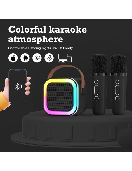 Mini Máquina de Karaoke Bluetooth Portátil con 2 Micrófonos - Negro