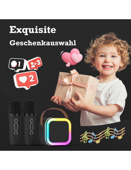 Mini Máquina de Karaoke Bluetooth Portátil con 2 Micrófonos - Negro