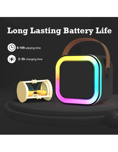 Mini Máquina de Karaoke Bluetooth Portátil con 2 Micrófonos - Negro