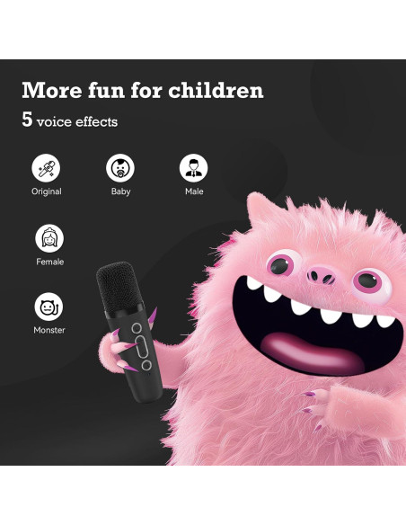 Mini Máquina de Karaoke Bluetooth Portátil con 2 Micrófonos - Negro