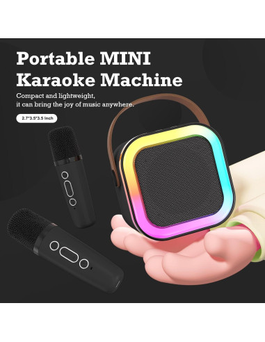 Mini Máquina de Karaoke Bluetooth Portátil con 2 Micrófonos - Negro