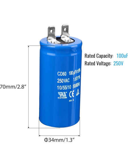 Capacitor de Arranque ZOWZEA CD60 100uF 250V para Motor