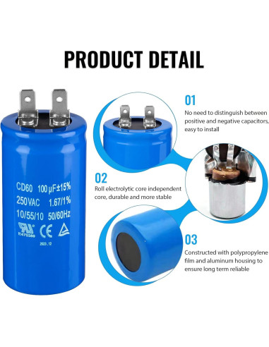 Capacitor de Arranque ZOWZEA CD60 100uF 250V para Motor