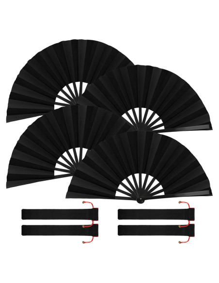 Paquete de 4 Abanicos Plegables de Mano MBAIYO 65 cm Negro