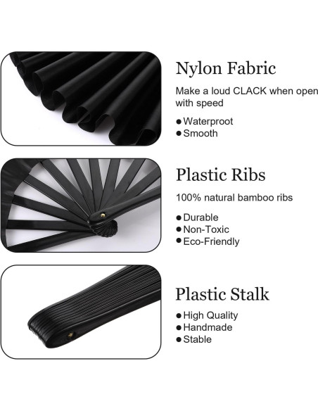 Paquete de 4 Abanicos Plegables de Mano MBAIYO 65 cm Negro