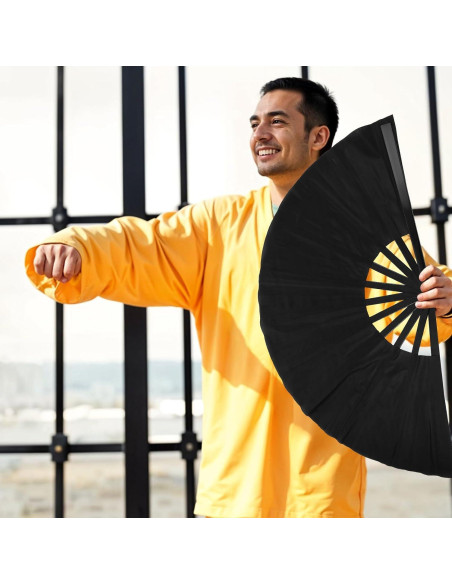 Paquete de 4 Abanicos Plegables de Mano MBAIYO 65 cm Negro
